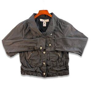 Almost Famous Black Button Up Shirt 100% Cotton Pockets Loop Buckle Neck Girls M